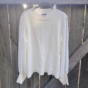 Vince Camuto Crisp White Swiss Dot Bubble Sleeve Lightweight Scoop Neck Sweater